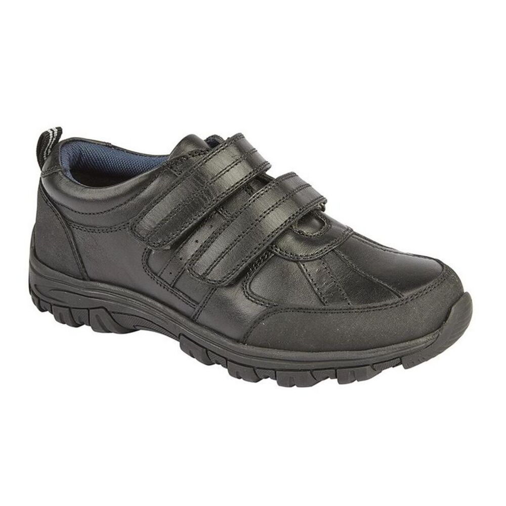 Roamers Boys Twin Touch Fastening Leather Shoe / Black